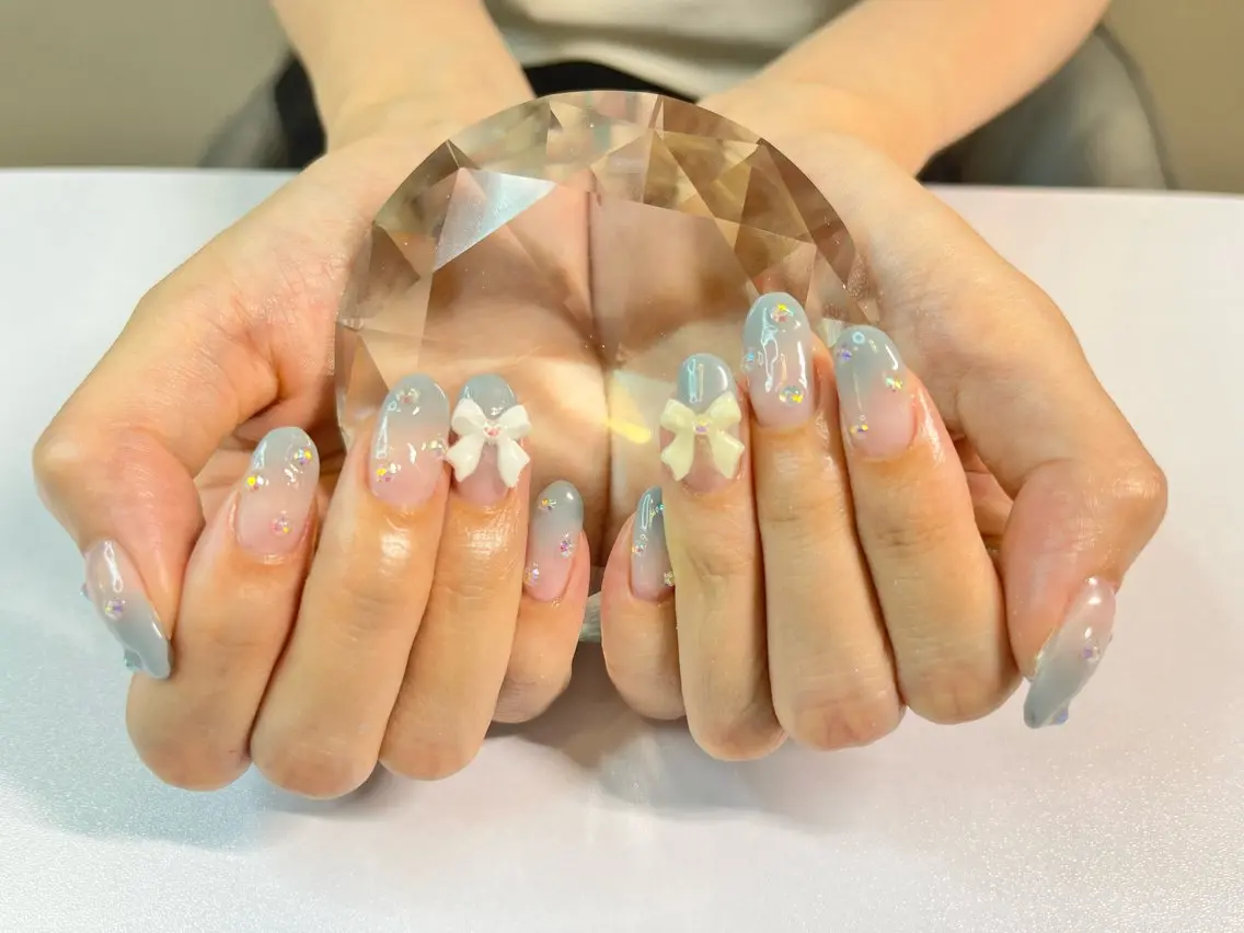 ネイル オフィスネイル ワンカラーネイル リボン シンプルネイル ストーンネイル ハンドネイル プライベートサロン N's Nailのネイルデザイン