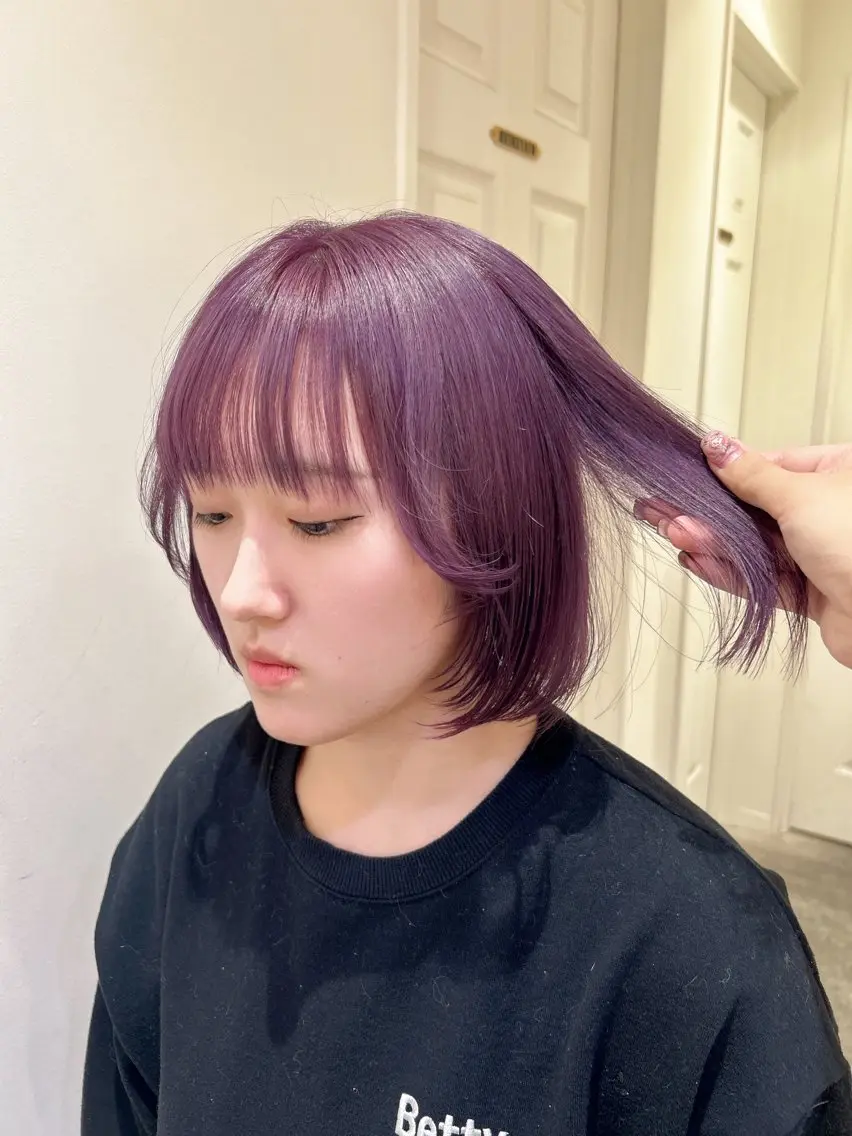 ショート カラー ラベンダーカラー ピンクカラー ピンクラベンダー ミユ🎀長さ出し 🎨デザインカラーのヘアスタイル