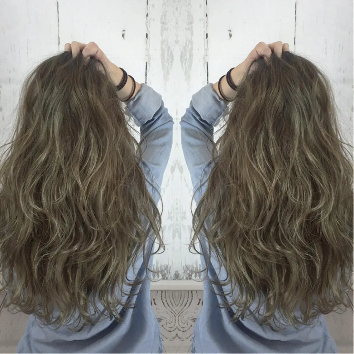 ロング カラー バレイヤージュ レイヤーカット カット ヘアカラー 韓国レイヤー外国人風 透明感カラー髪質改善のヘアスタイル