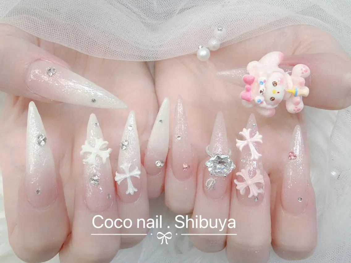 ネイル 成人式 大理石ネイル(マーブル) リボン 夏ネイル ネイルチップ ハンドネイル Mi Na Nail Salonのネイルデザイン