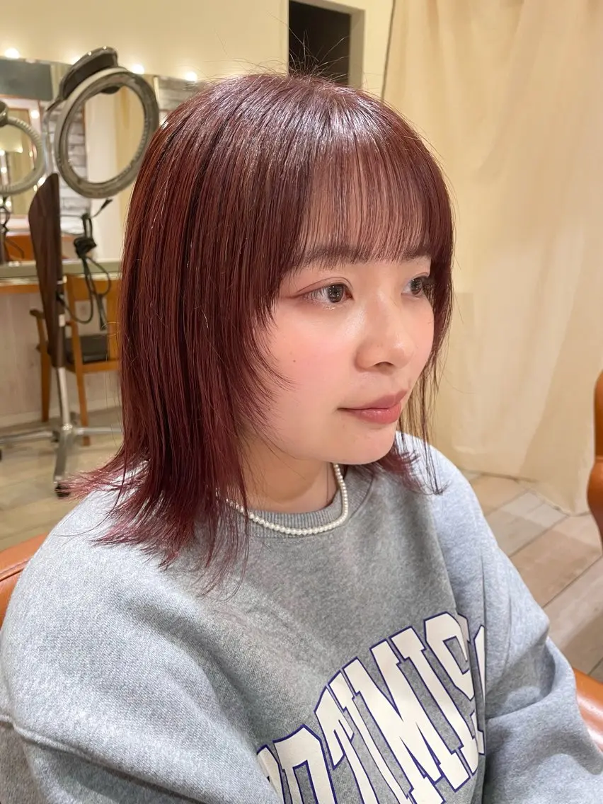 ミディアム カラー ブリーチ ピンクカラー レッドカラー 顔周りカット 清水 ちひろ ✄トップスタイリストのヘアスタイル