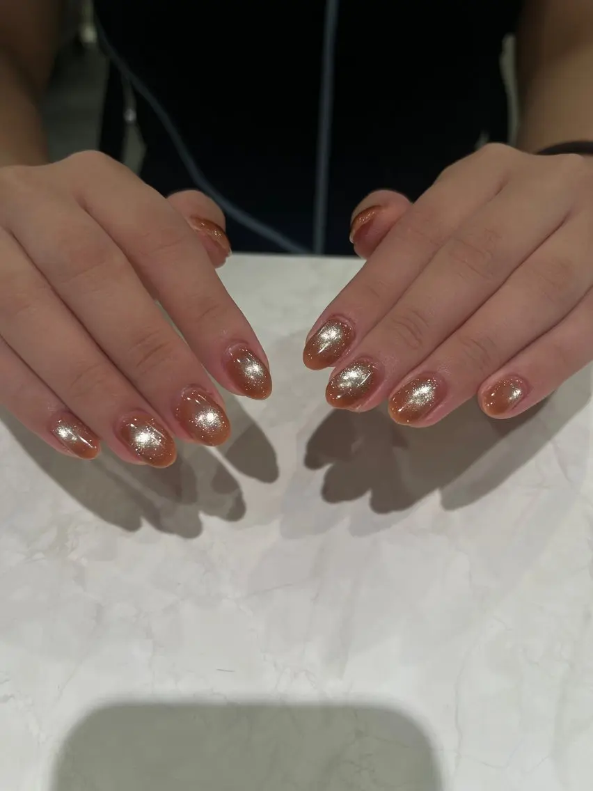 ネイル ゴールド オレンジ ハンドネイル C. Rinaのネイルデザイン