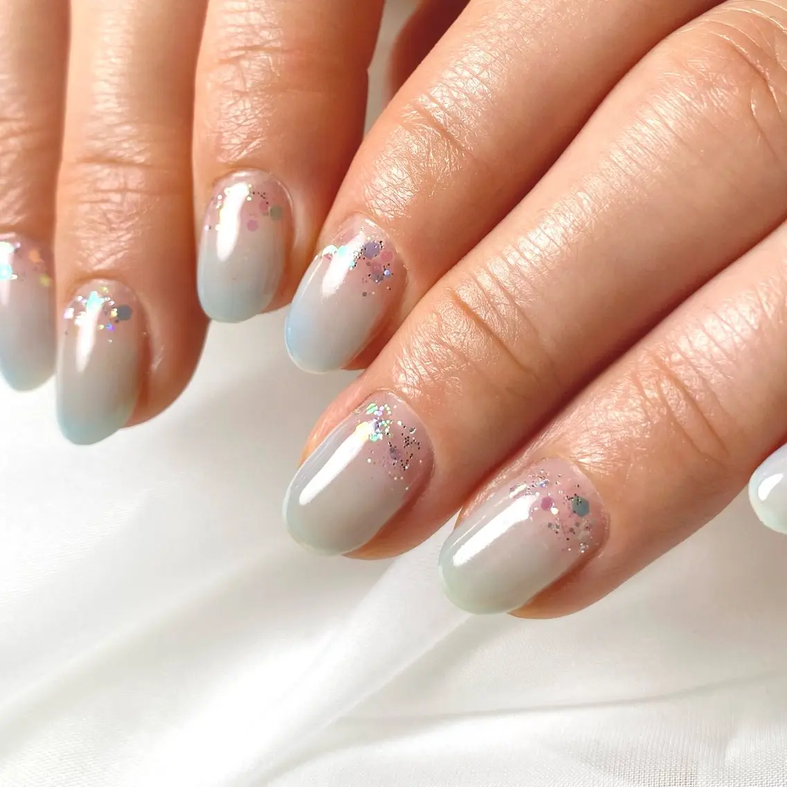 ネイル ブルー グラデーション ラメ(グリッター) パステルネイル Lilikoi nailのネイルデザイン