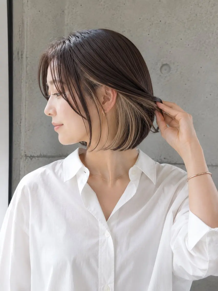 ショート カット ヘアカラー トリートメント ボブ/レイヤー/ ハイトーン/月島のヘアスタイル