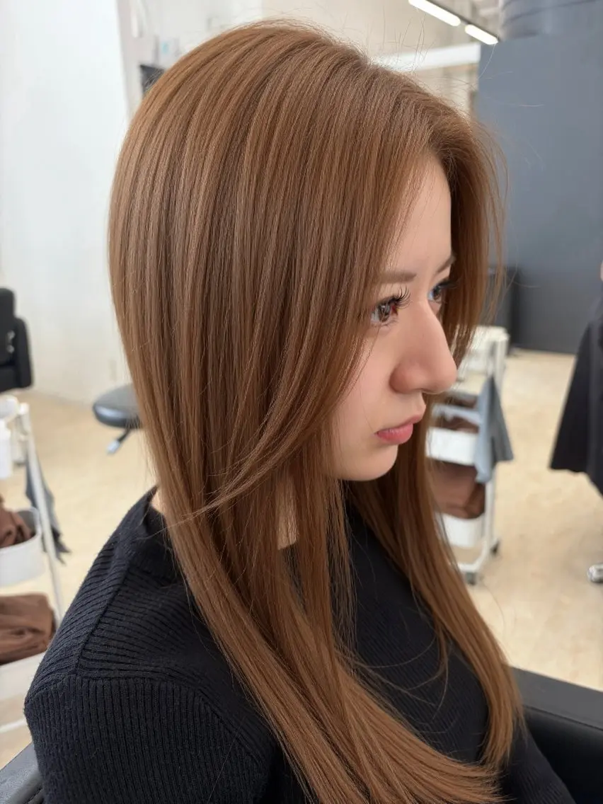 ロング カラー ベージュカラー ブリーチ 透明感カラー ブリーチなしカラー オリーブベージュ カット ヘアカラー トリートメント 🎀レディース特化 山下 京華🎀のヘアスタイル