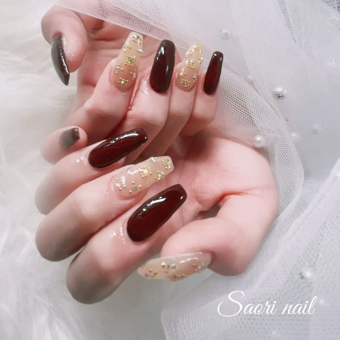 ネイル アートネイル フレンチネイル ジェルネイル ガラスフレンチ 韓国ネイル SAORI NAIL /長さ出し専門店のネイルデザイン
