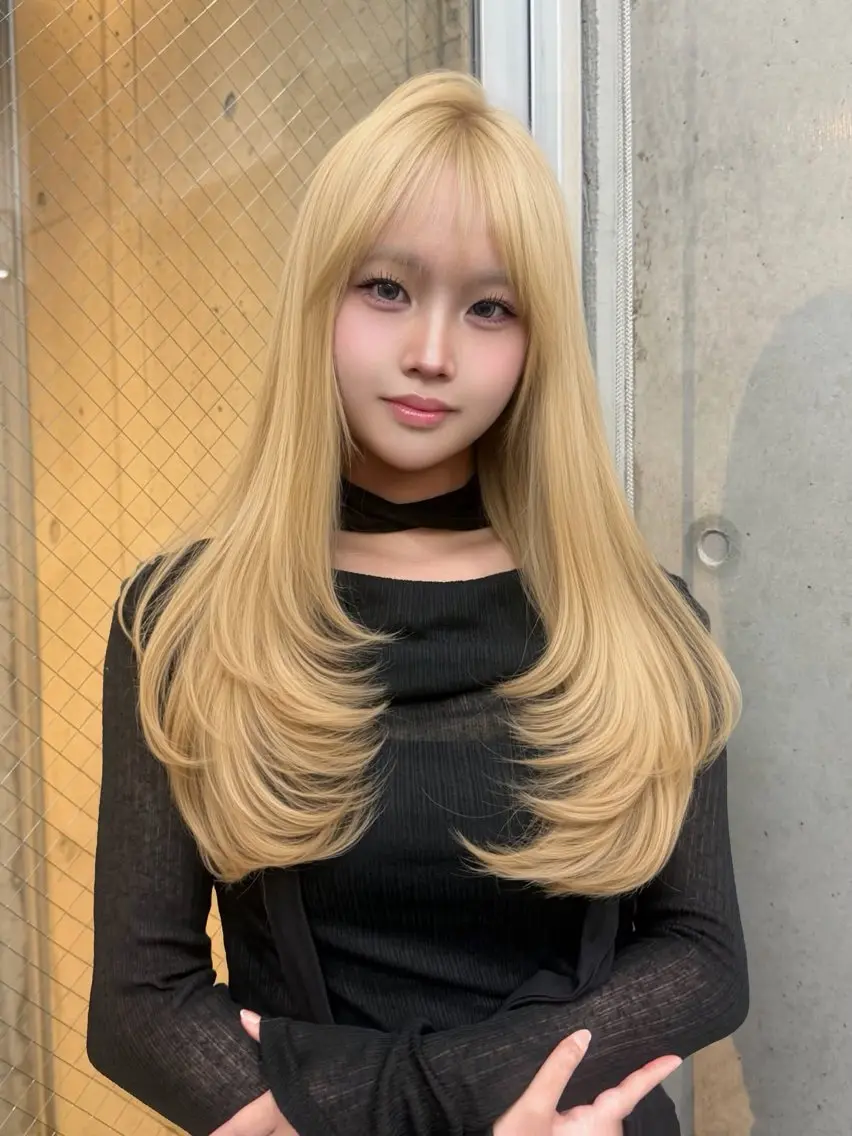 ロング 韓国ヘア💖ワンホン ブリーチなしWカラーのヘアスタイル