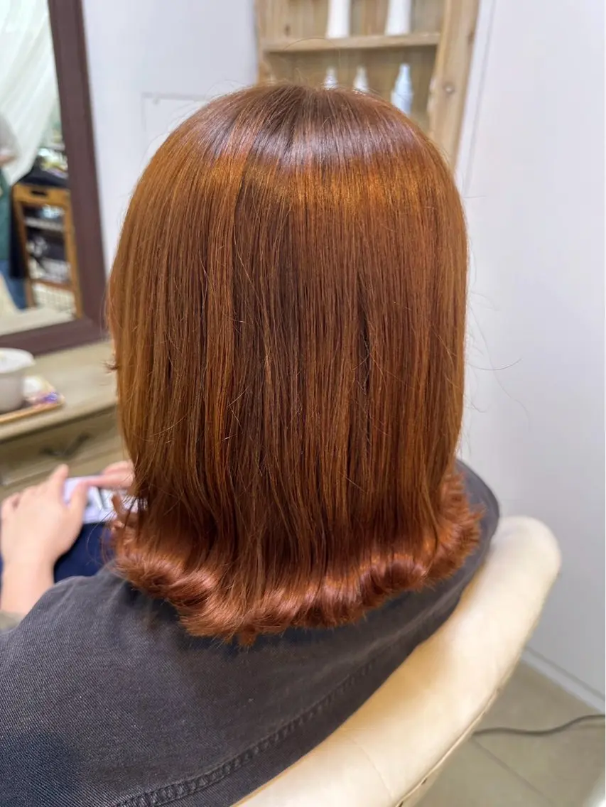 カラー ベージュカラー ダブルカラー オレンジ オレンジベージュ ヘアカラー トリートメント emu🤍𐙚 Miyuのヘアスタイル