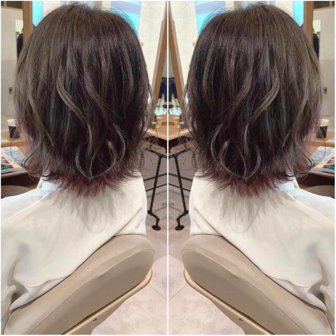 ショート カラー ヘアアレンジ ブリーチ カシス インナーカラー ピンクカラー ヘアカラー トリートメント 韓国hair🦋 Nanaのヘアスタイル