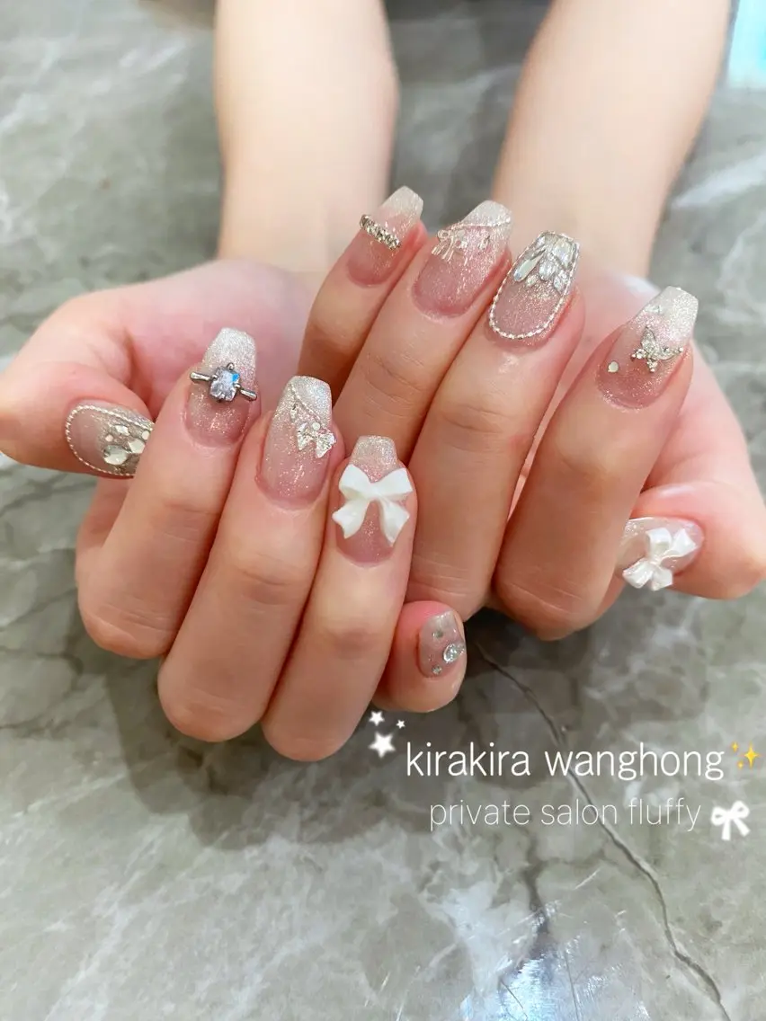 【オフなし⭐︎】お持ち込みデザイン🎀フル(10本アート)フリーアート、パーツ込み→¥8,300の写真