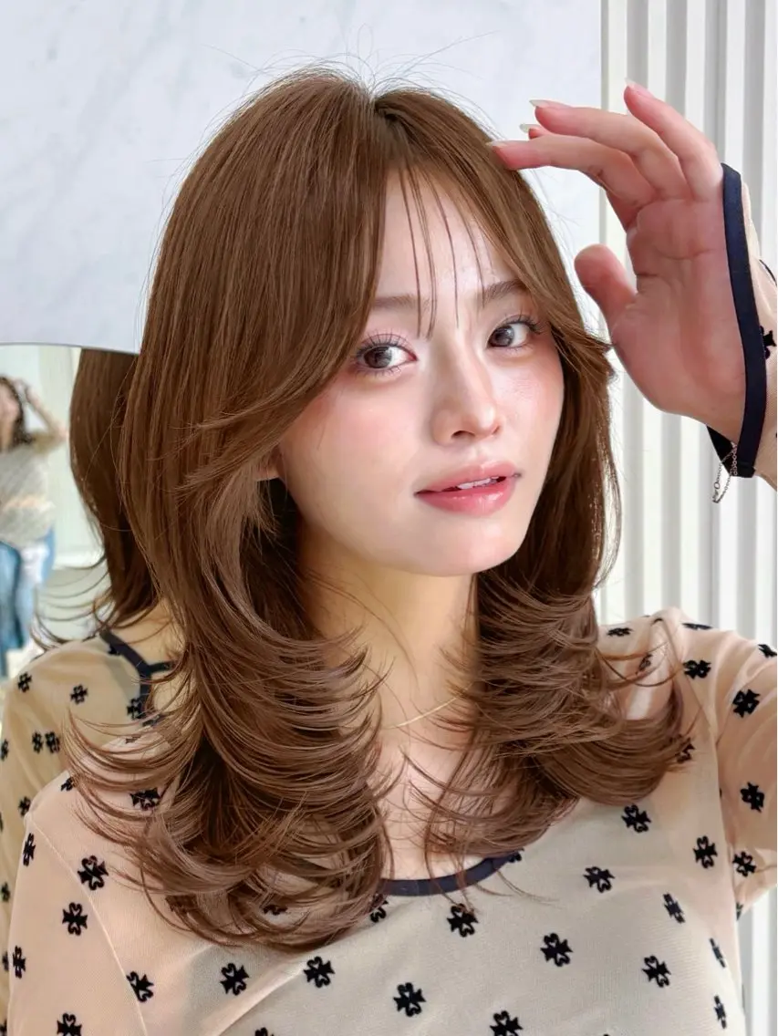 ミディアム カラー カット ヘアカラー トリートメント かなこ/ミディアム レイヤー/ワンカールのヘアスタイル