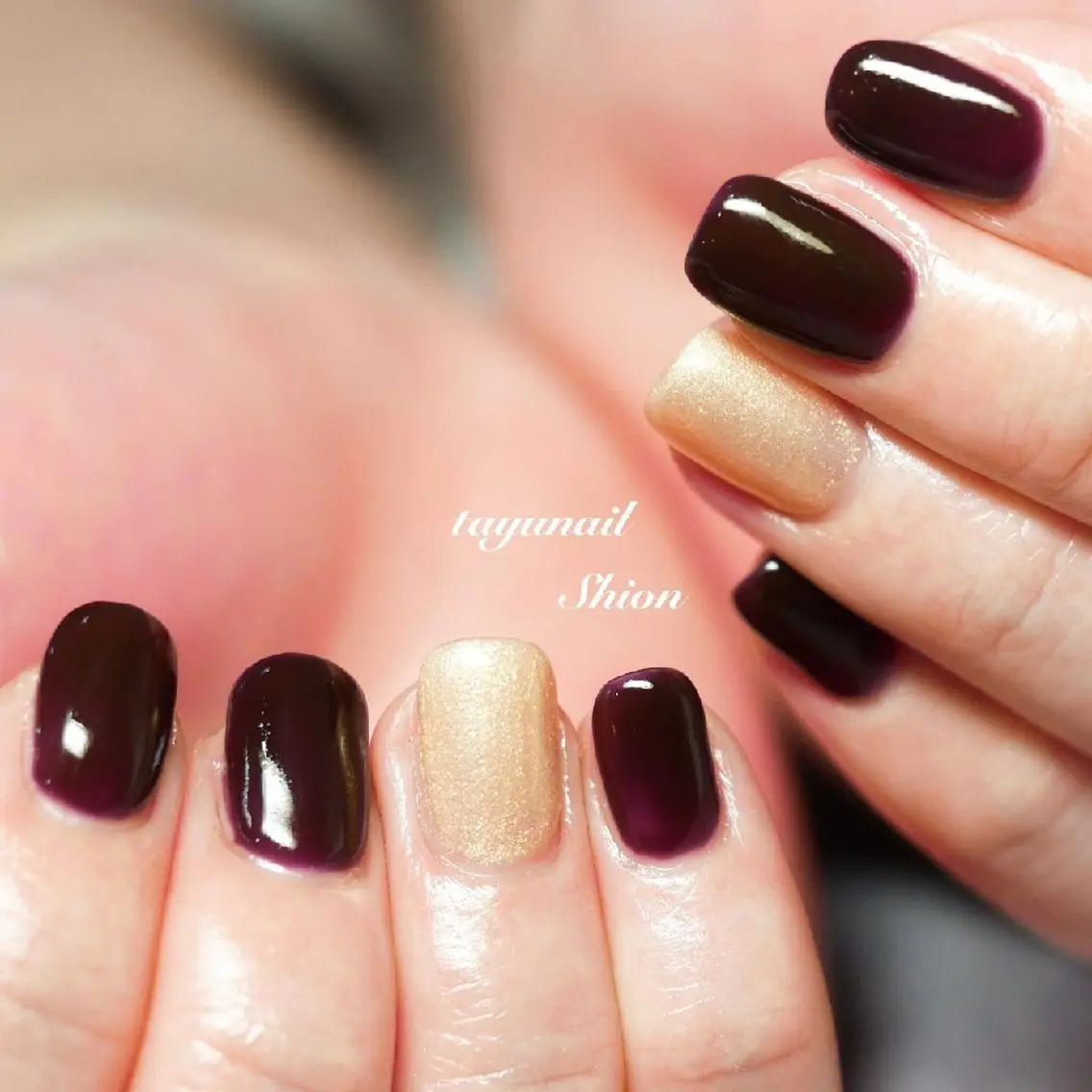 ネイル ブルー ブラウン ジェルネイル ゴールド パラジェル ネイルサロン 【たゆnail】のネイルデザイン