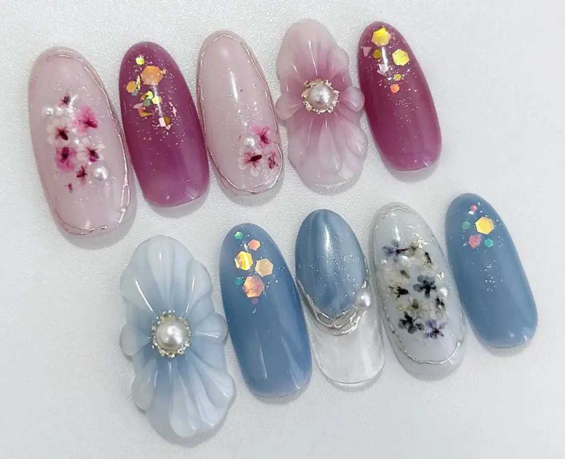 ネイル アートネイル チークネイル 長さ出し フラワーネイル ジェルネイル YK Beauty Salonのマツエク・マツパデザイン