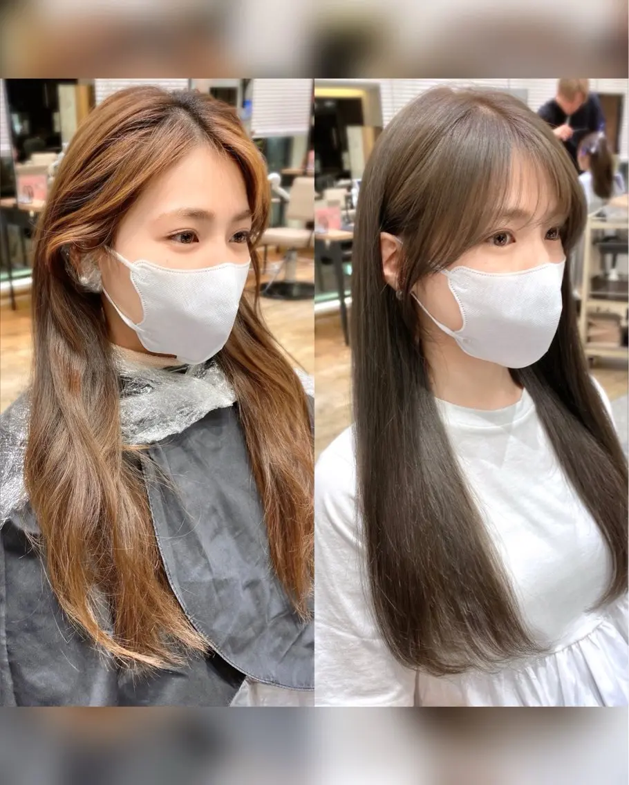 セミロング カラー 顔まわりカット🌟 くびれヘア/寺門遥輝のヘアスタイル