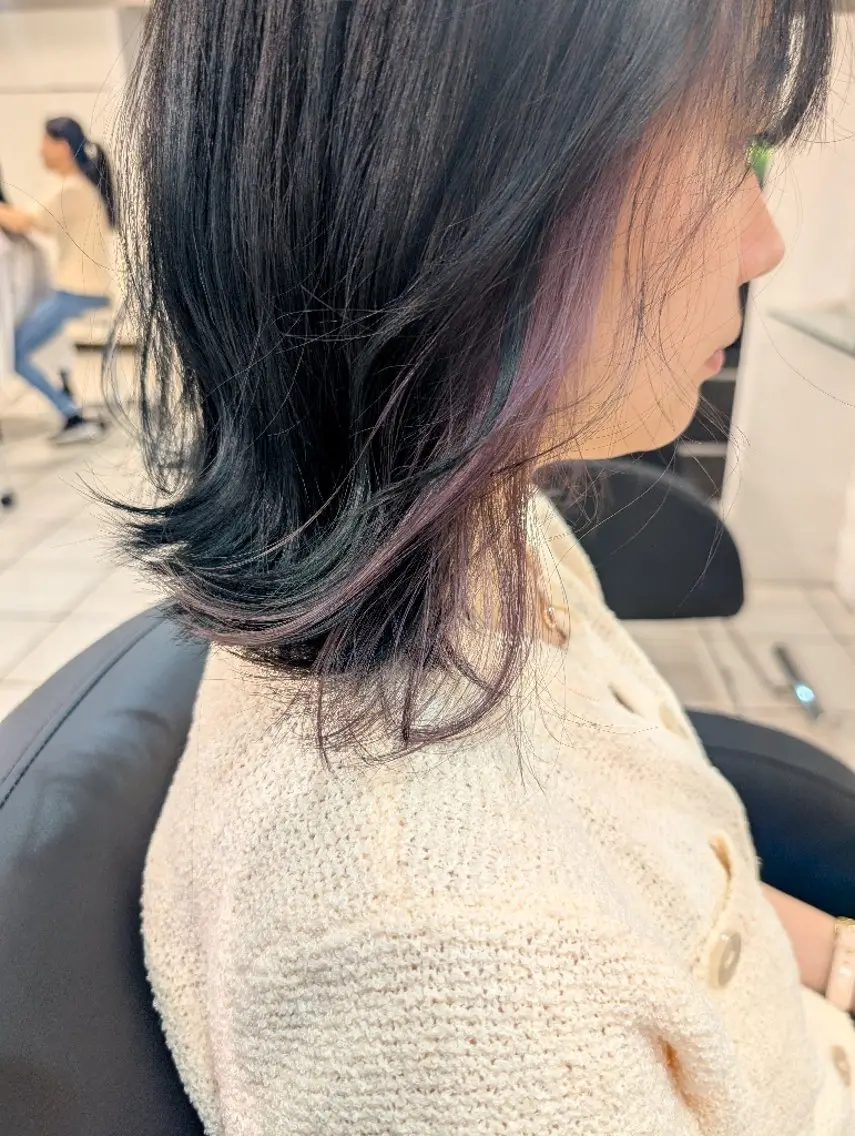 ミディアム カラー ブリーチ パープルカラー 当日可能/大人髪 ヘアセット/野口弥生のヘアスタイル