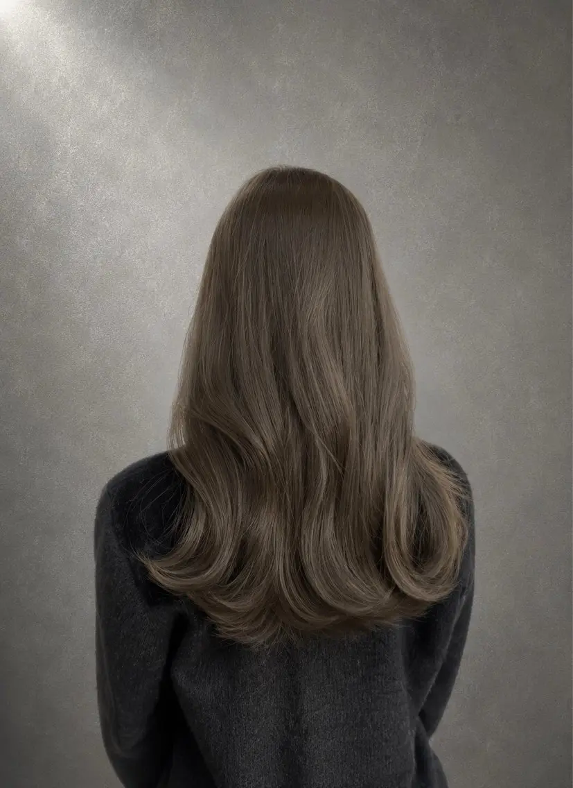 カラー ブリーチ 透明感カラー グレージュ ブリーチなしカラー オリーブグレージュ 坂井 朱里のヘアスタイル