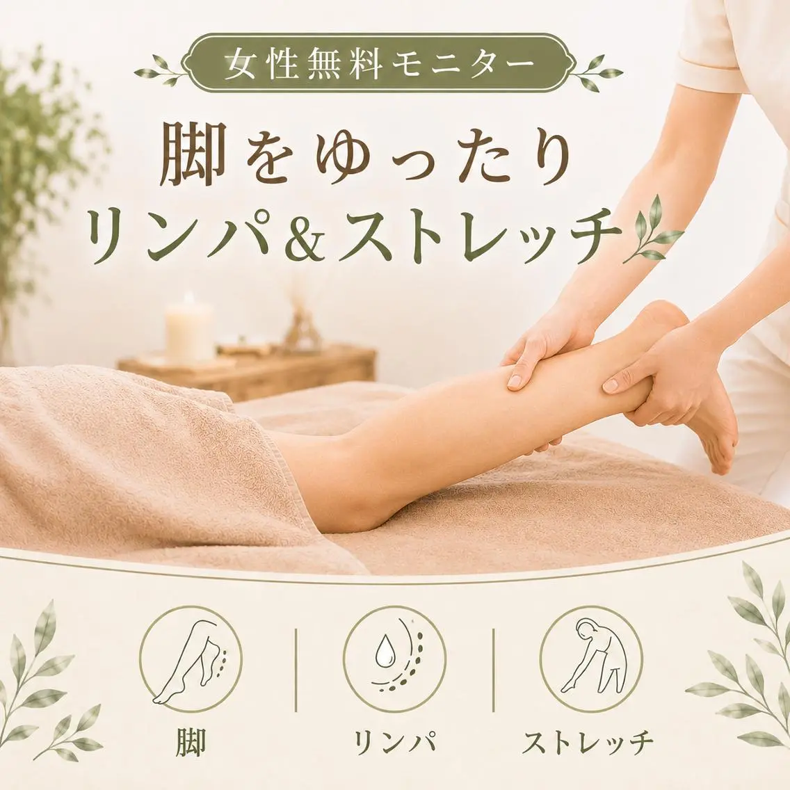 【女性限定・無料モニター】脚をゆったり🌿リンパ&ストレッチケアの写真