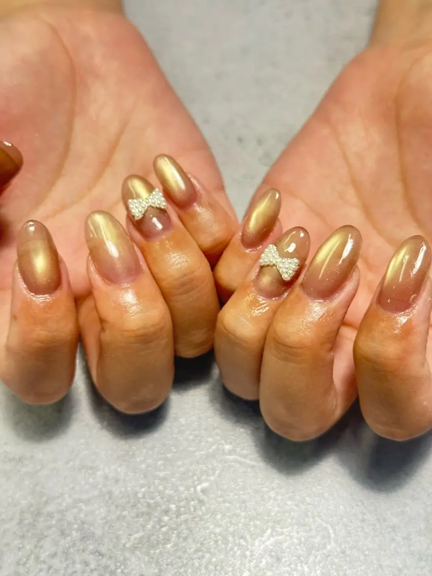 ネイル マグネットネイル リボン ハンドネイル k+1💅🏻 miyukiのネイルデザイン