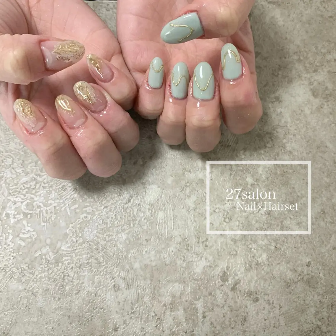 ネイル グリーン ニュアンスネイル 27salon yuinaのネイルデザイン