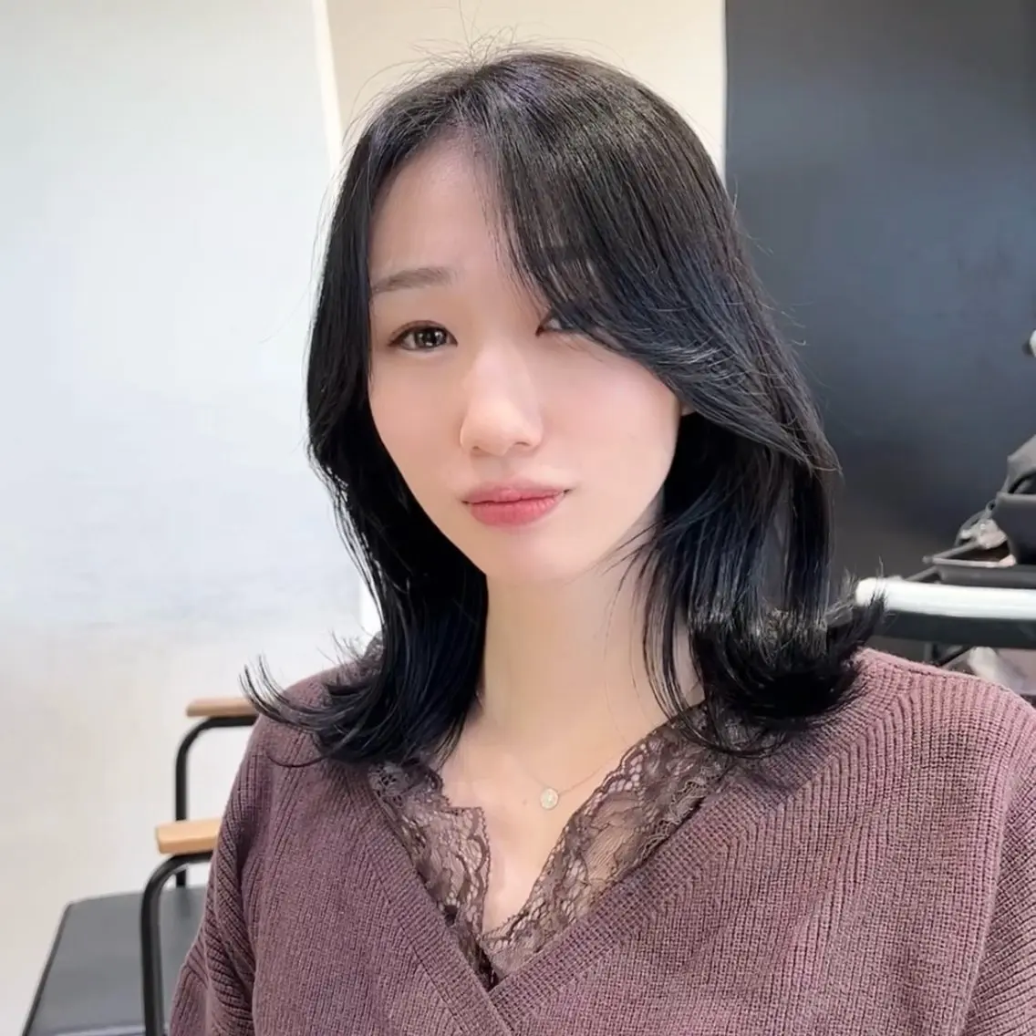ミディアム カラー くびれヘア 髪質改善/韓国ヘア 顔まわり特化yutoのヘアスタイル