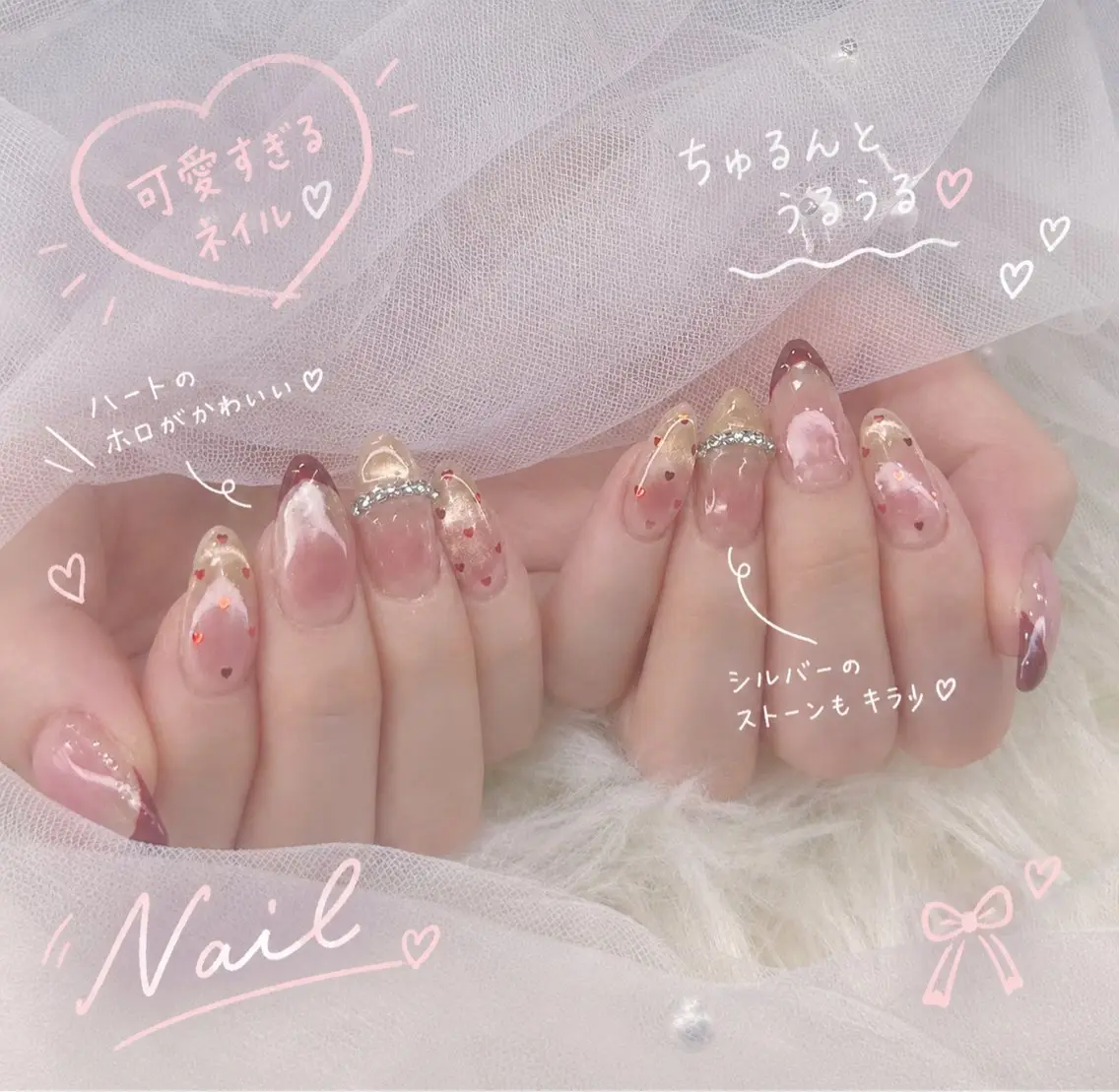 ネイル ハンドネイル 🌸さくら /ワンホン束感🎀のマツエク・マツパデザイン