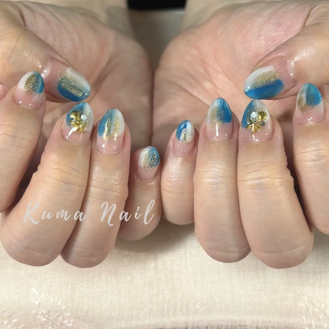 ネイル ニュアンスネイル 夏ネイル ハンドネイル 藤が丘ネイル Kuma Nailのネイルデザイン