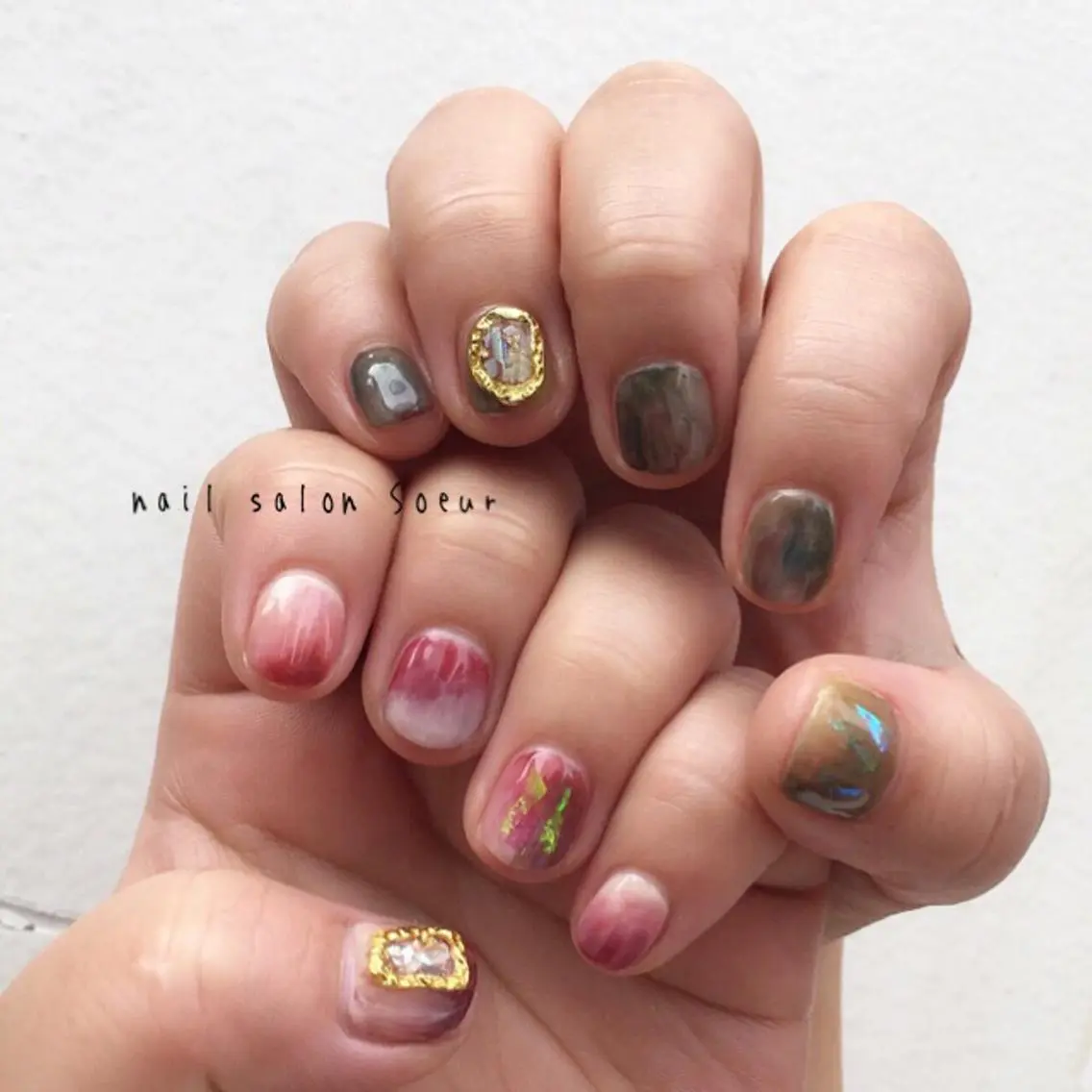 ネイル アートネイル 長さ出し ジェルネイル マットネイル ミラーネイル ハンドネイル nail salon Soeurのネイルデザイン