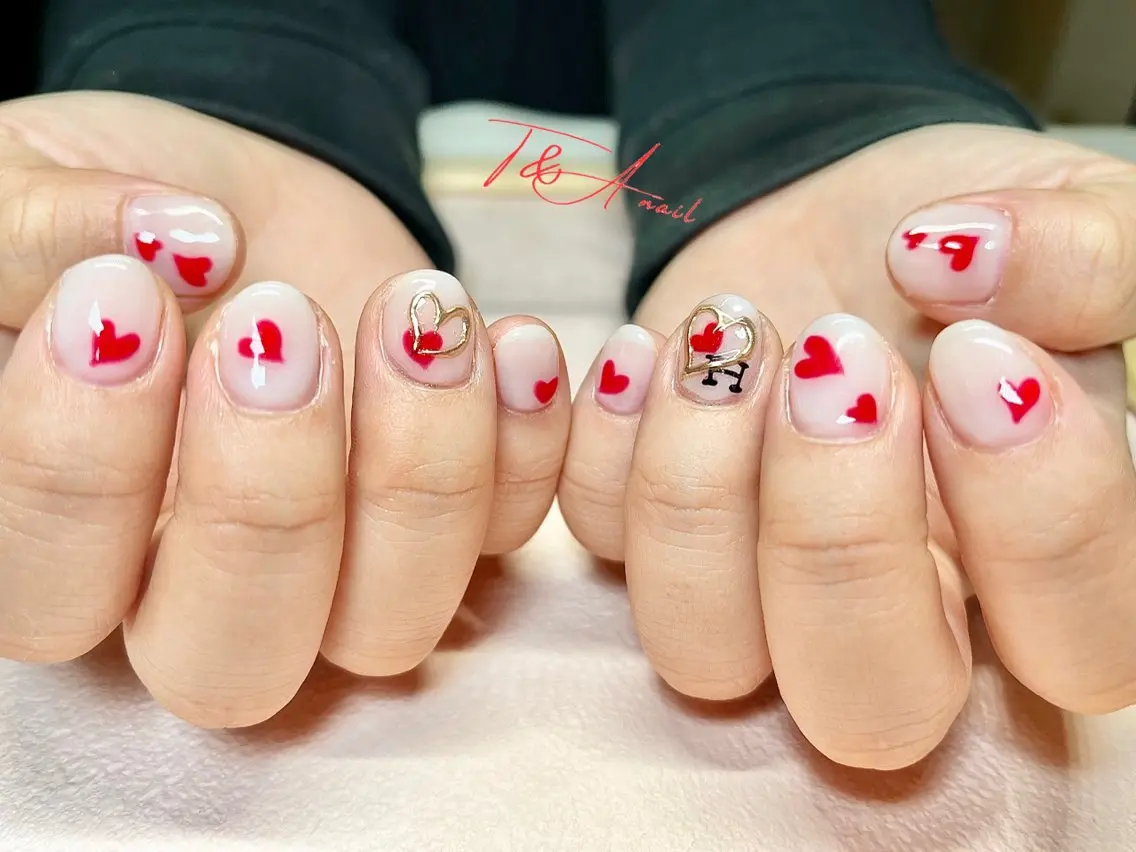 ネイル ジェルネイル ハート スカルプネイル ショートネイル バレンタイン T&A nailのネイルデザイン