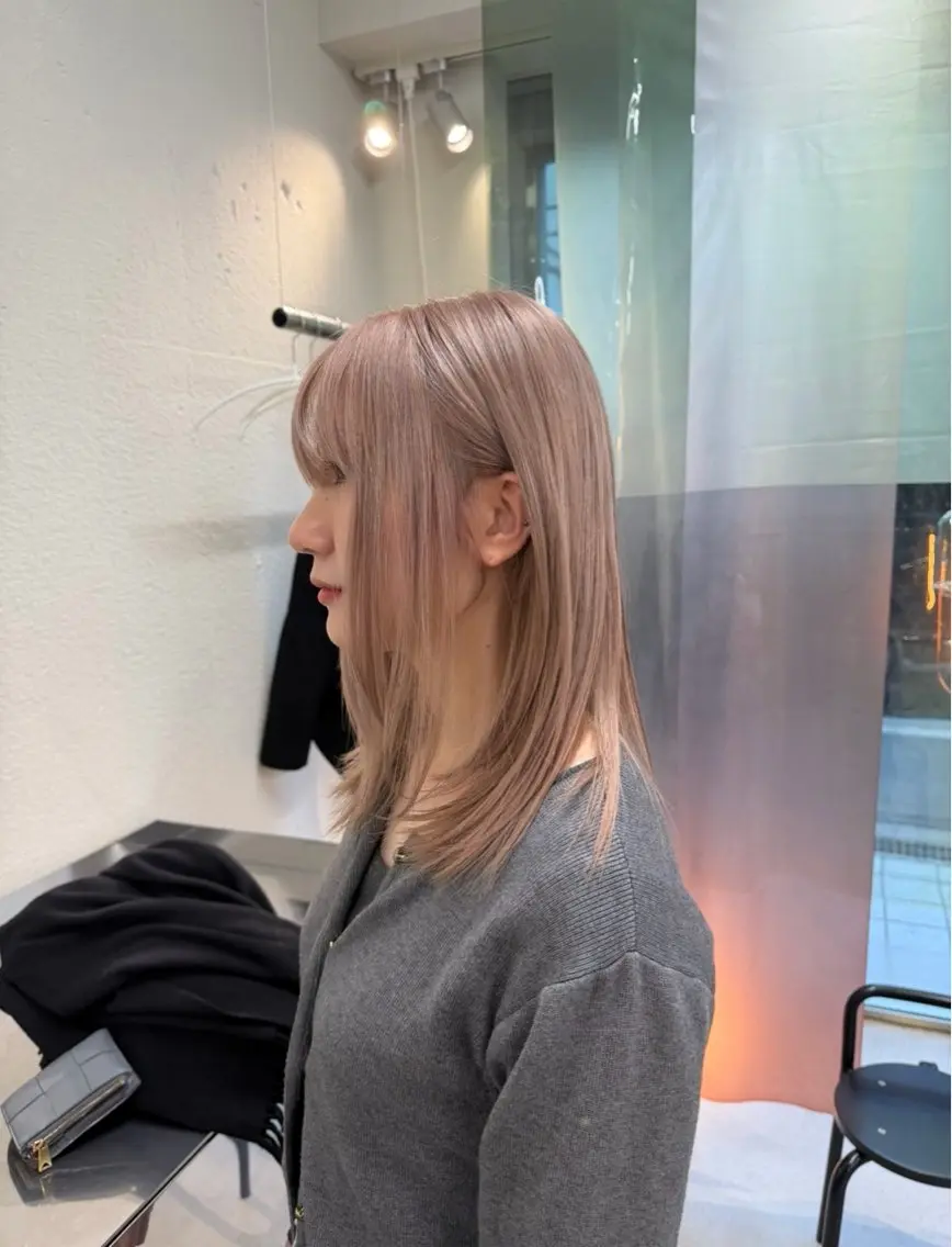 セミロング カラー ベージュカラー ピンクカラー ピンクベージュ ヘアカラー トリートメント Junmi/ﾁｶｼﾂ /堀江のヘアスタイル