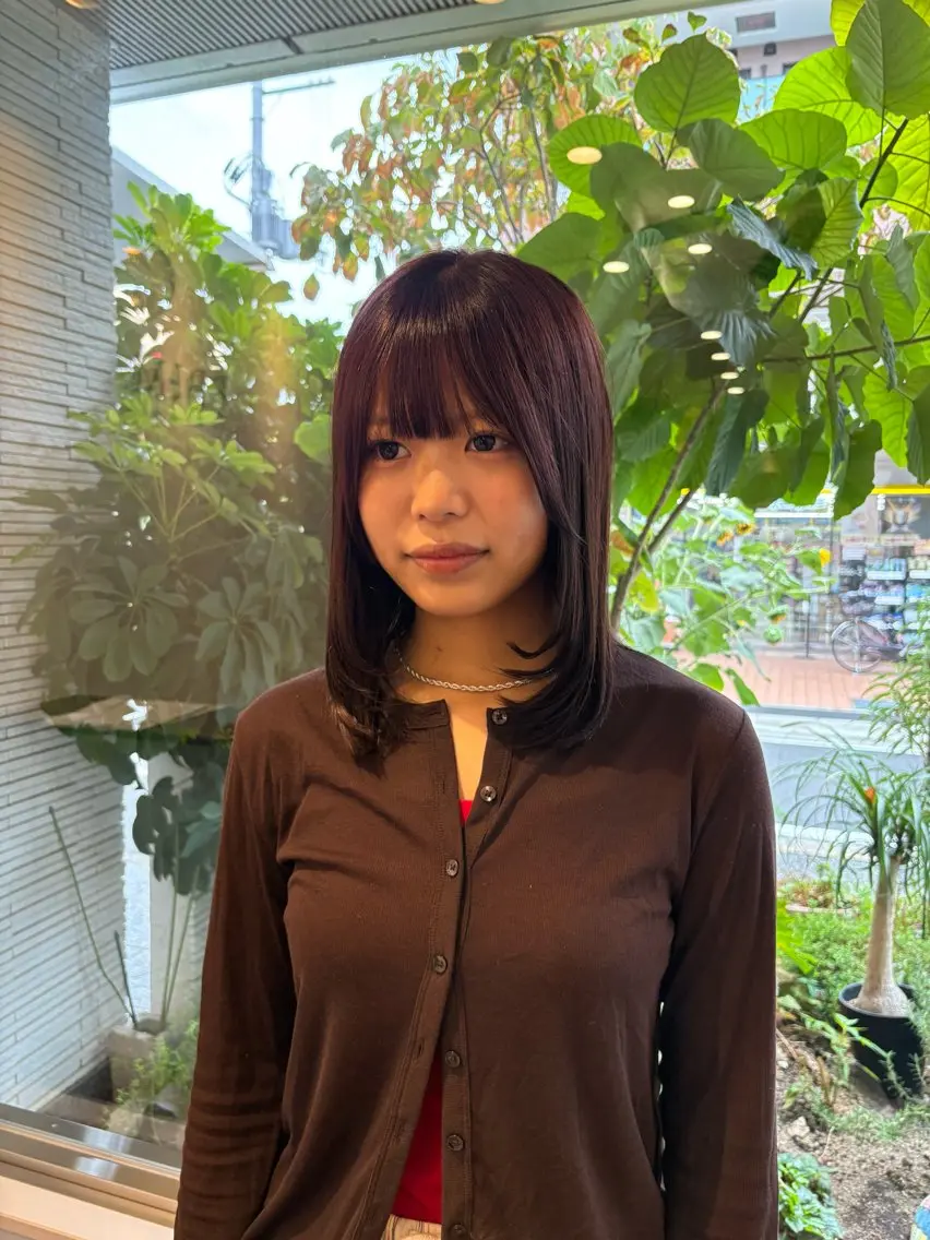 ミディアム ピンクブラウン カット ヘアカラー トリートメント 神田 音羽のヘアスタイル