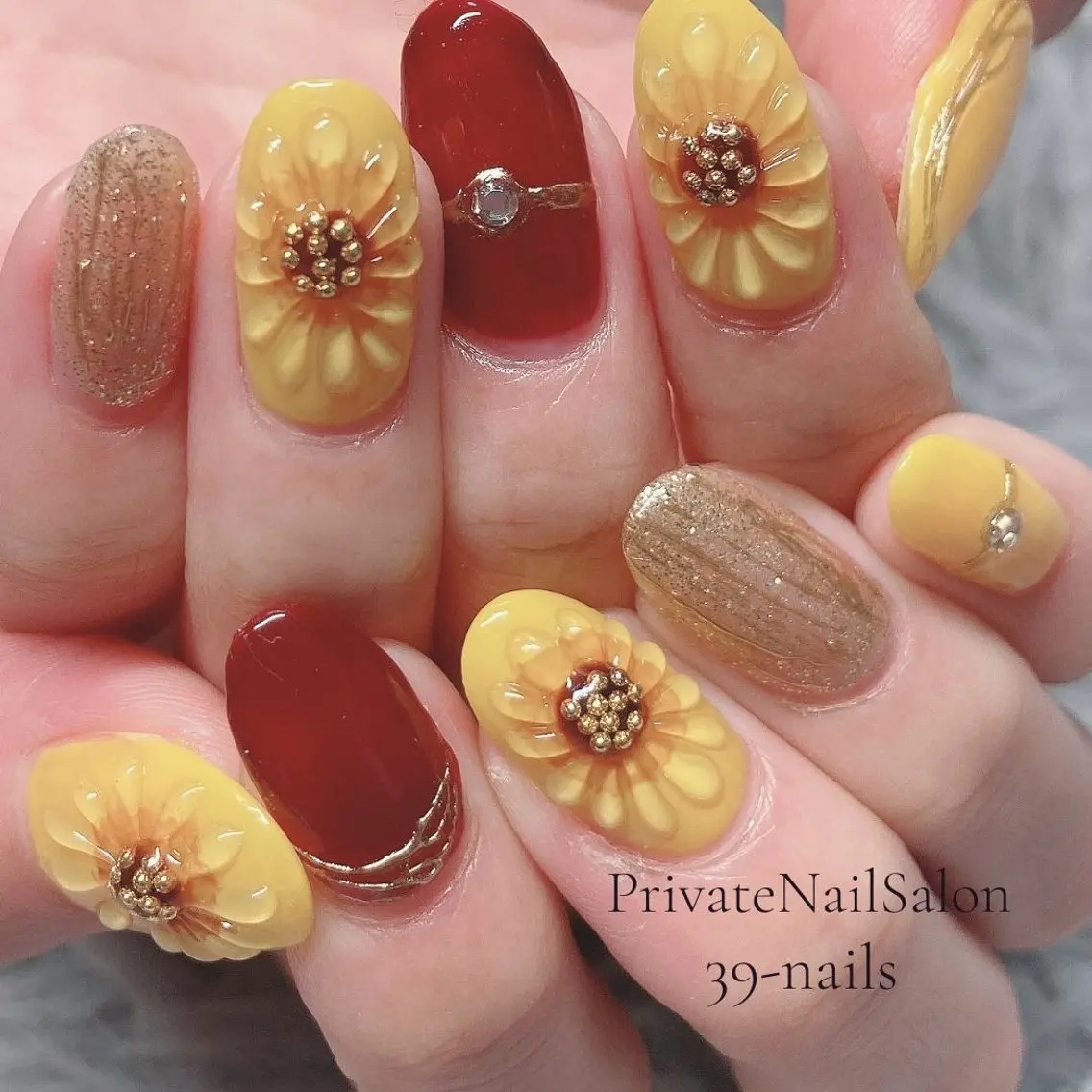 ネイル フラワーネイル ジェルネイル 持ち込み ニュアンスネイル パラジェル ハンドネイル 39-nails EharaMikuのネイルデザイン