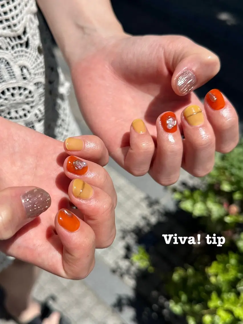 ネイル アートネイル オレンジ 夏ネイル Viva!tip ビバティップネイルのネイルデザイン