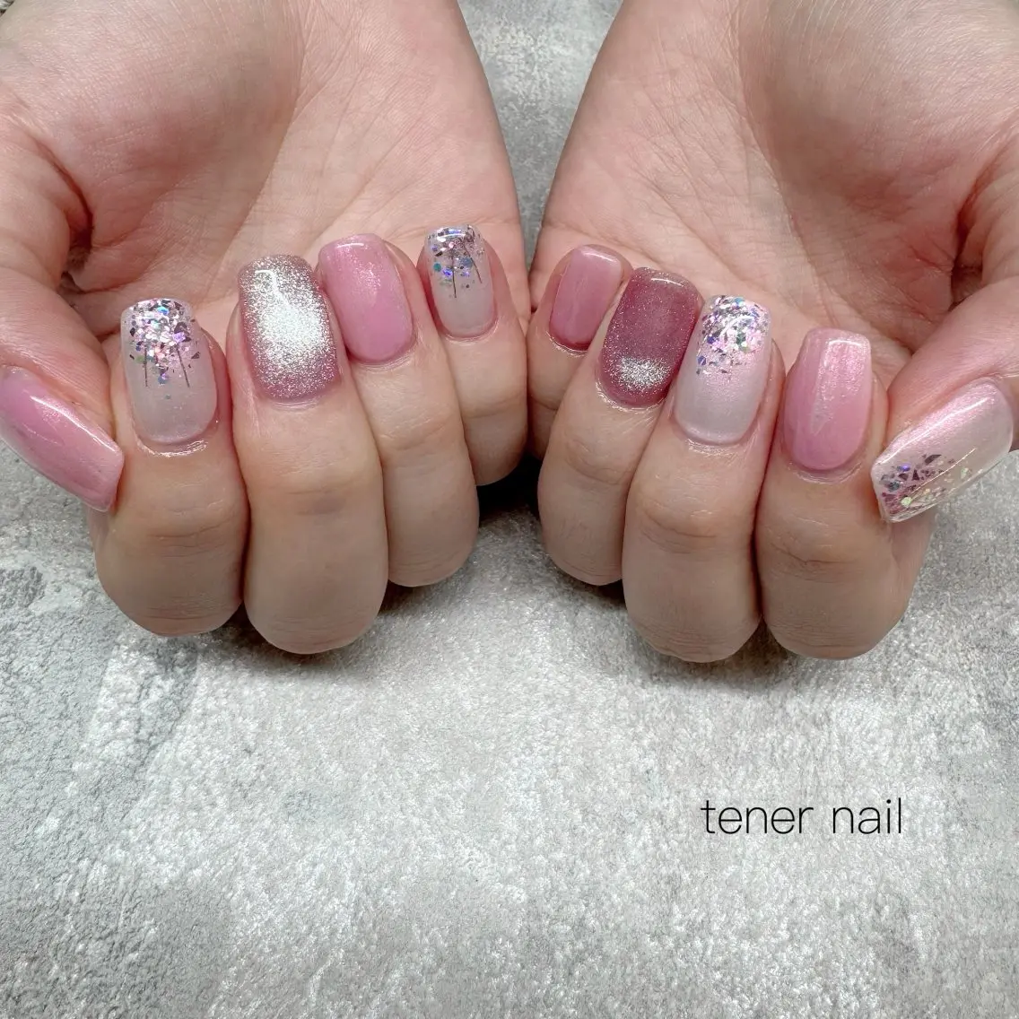 ネイル キラキラネイル ピンク ハンドネイル テネルネイル tener nailのネイルデザイン