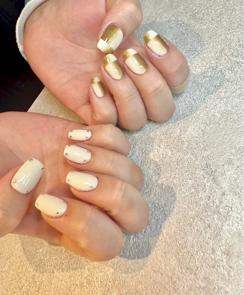 ネイル フレンチネイル オンブレフレンチ ストーンネイル ハンドネイル Baden Nail ﾊﾞ-ﾃﾞﾝ ﾈｲﾙのネイルデザイン