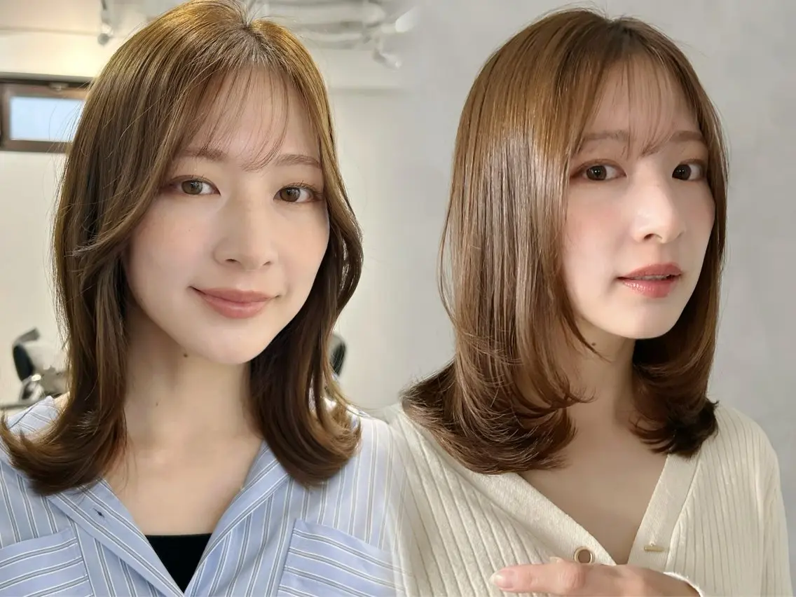 ミディアム カラー ミディアムレイヤー くびれヘア レイヤーカット カット ヘアカラー 池袋/小顔レイヤー/ 顔まわり/taigaのヘアスタイル