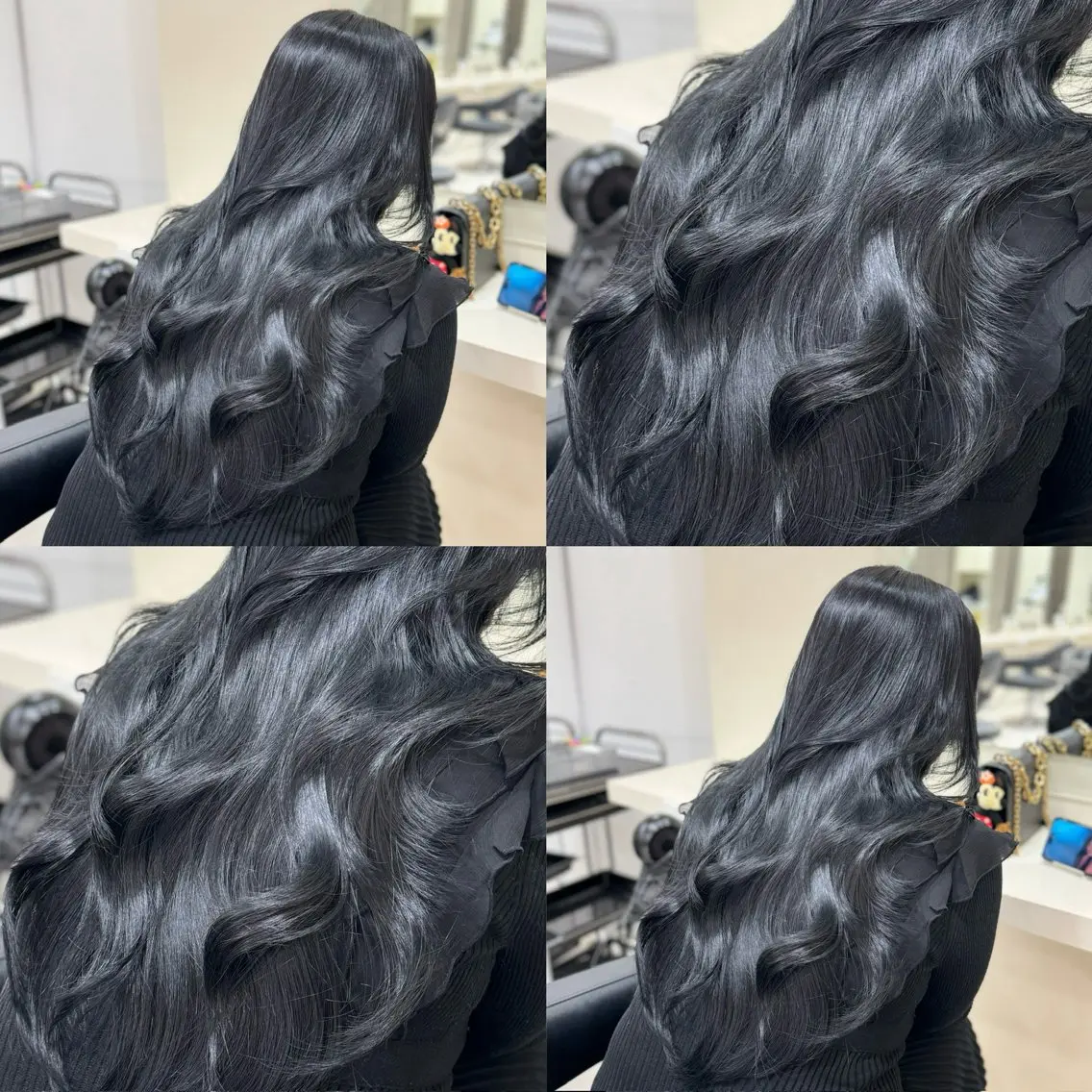 ロング 髪質改善 韓国風ヘア カット ヘアカラー トリートメント 縮毛矯正× ブルーブラック/池袋のヘアスタイル
