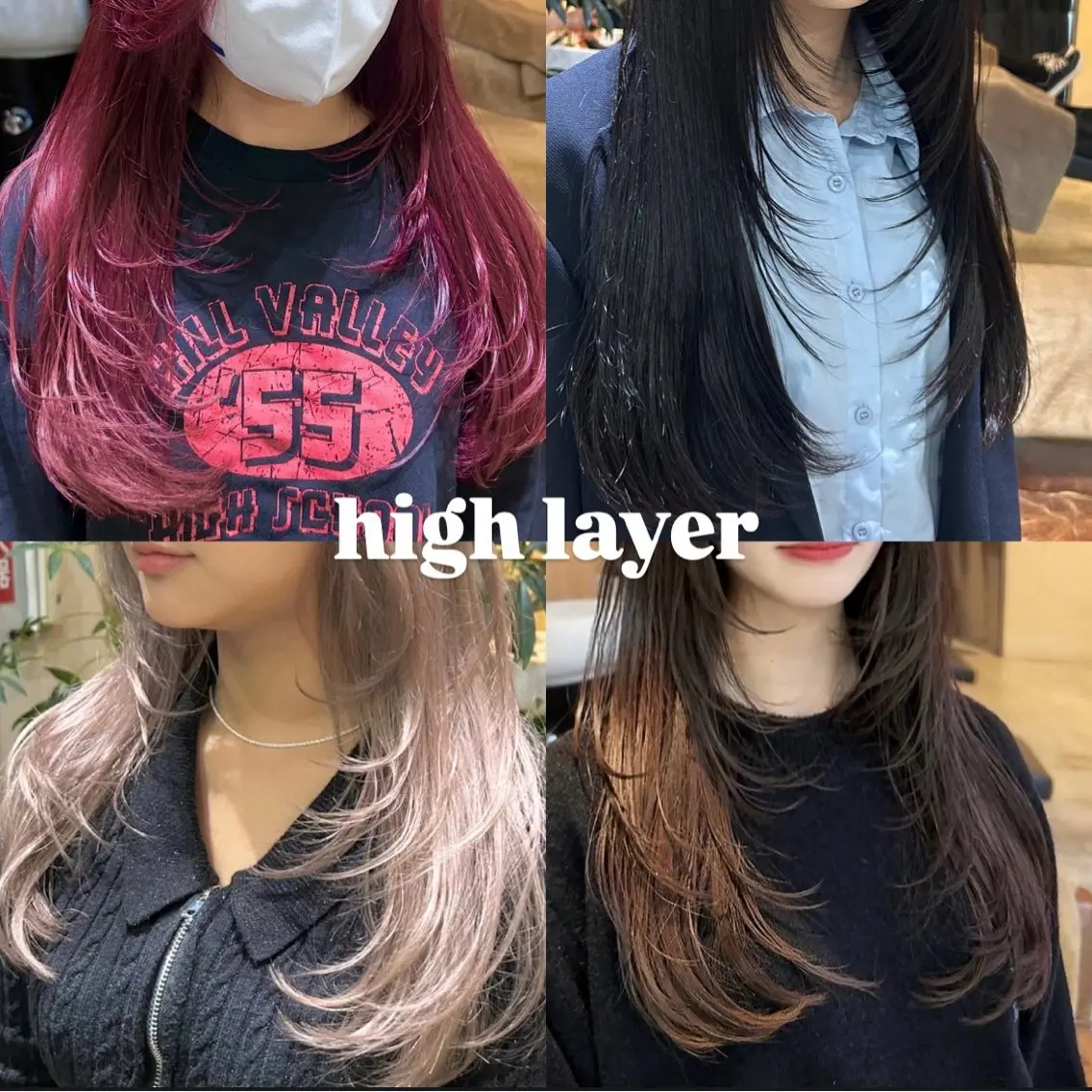 ロング ロングレイヤー ハイレイヤー レイヤーカット ロング カット ヘアカラー トリートメント 髪質改善×ハイトーン レイヤー天神美容室のヘアスタイル
