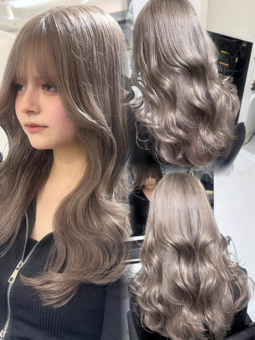 セミロング カラー ブリーチ 透明感カラー グレージュ レイヤーカット 🩶大人韓国ヘア 渋谷/Satsukiのヘアスタイル