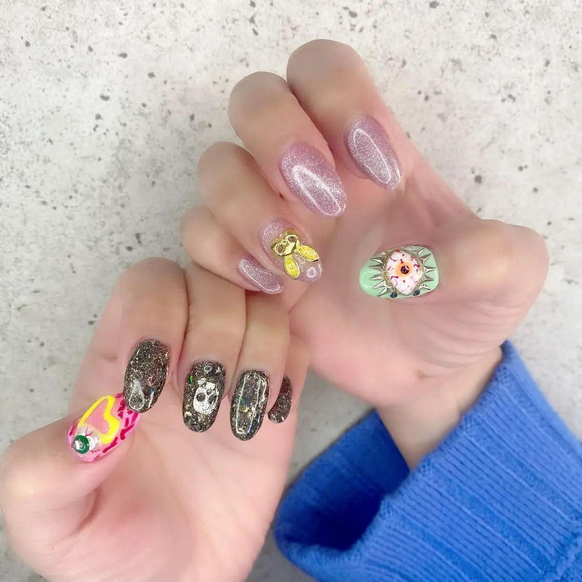 ロング カラー パーマ ヘアアレンジ メンズ キッズ ネイル マツエク・マツパ アイブロウ フラッシュネイル ラメ(グリッター) マグネットネイル ハンドネイル Salon Ｋのネイルデザイン