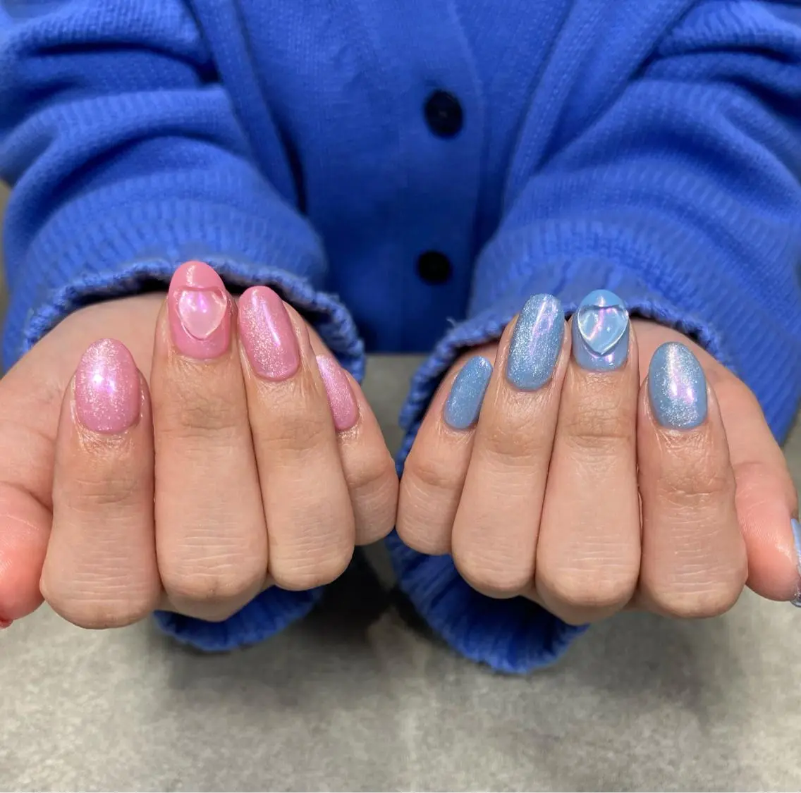 ネイル ブルー 成人式 ハート マグネットネイル ピンク salon de oct.のネイルデザイン