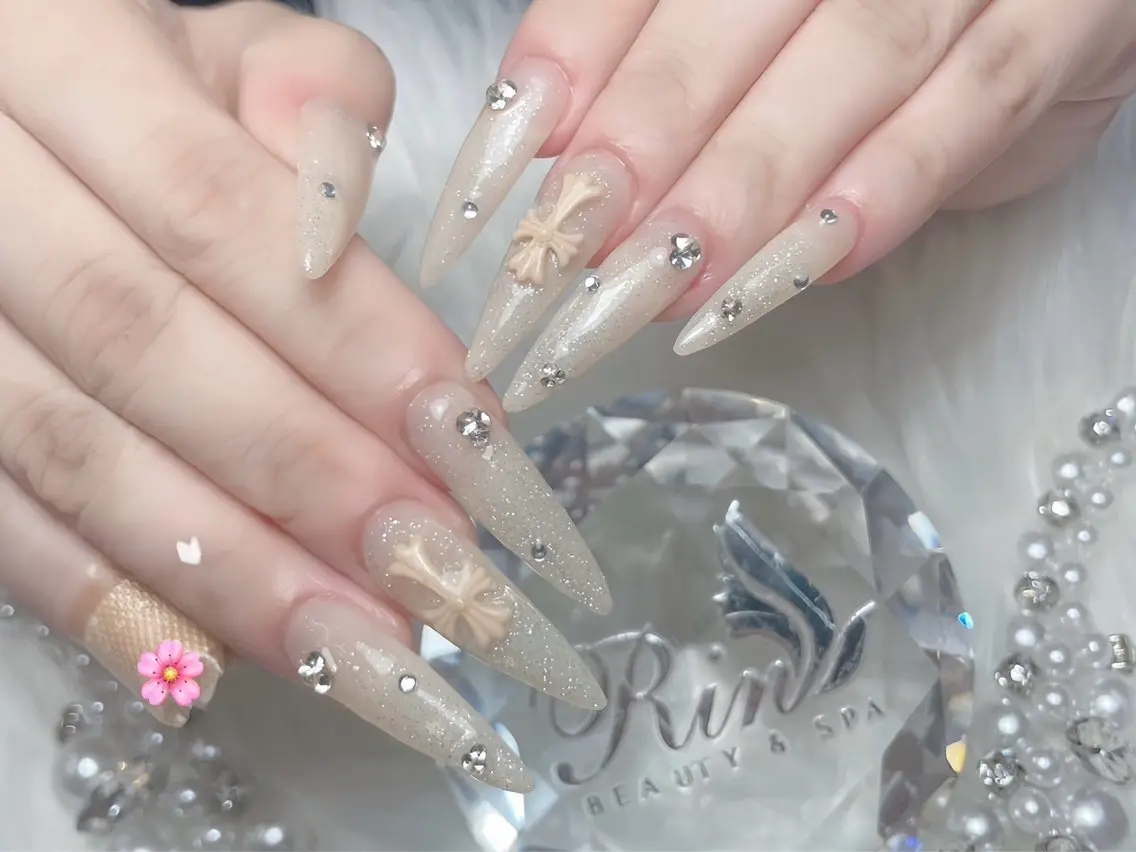 ネイル ブルー ジェルネイル ガーリー グラデーション グリーン ハンドネイル Rin Nail 新大久保店のネイルデザイン