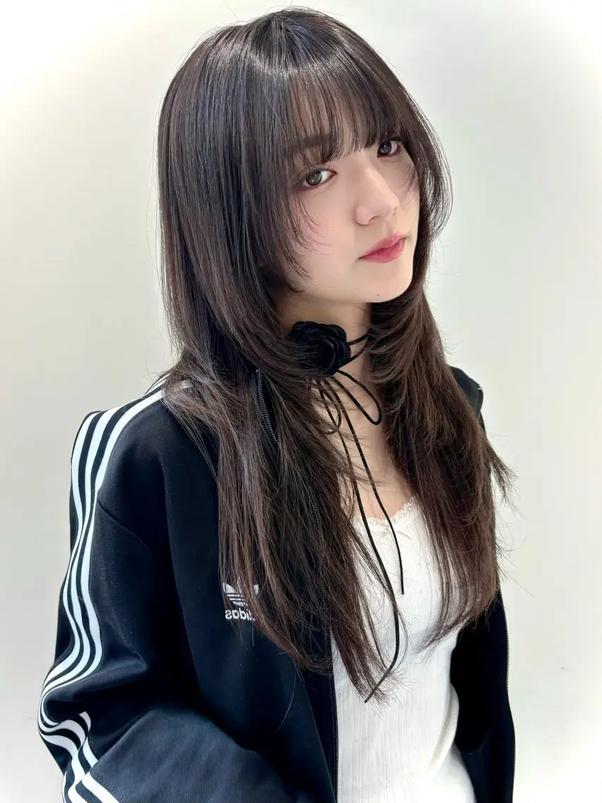 ロング カラー ハッシュカット レイヤーカット 新宿♥ハッシュカット 暖色カラー♥Unaのヘアスタイル
