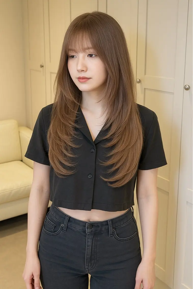 セミロング カラー パーマ ヘアアレンジ メンズ キッズ カット トリートメント 🦋縮毛/韓国レイヤ ー/透明感カラー🦋のヘアスタイル