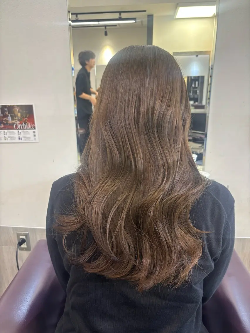 セミロング ヘアカラー トリートメント ブリーチなしWカラー ヘアセット菜希のヘアスタイル