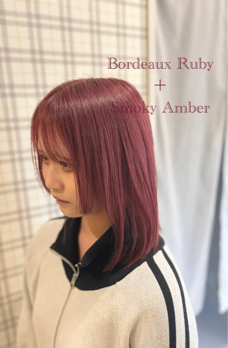 ミディアム カラー ボルドーカラー ルビー カット ヘアカラー トリートメント 堀口 彩佳のヘアスタイル