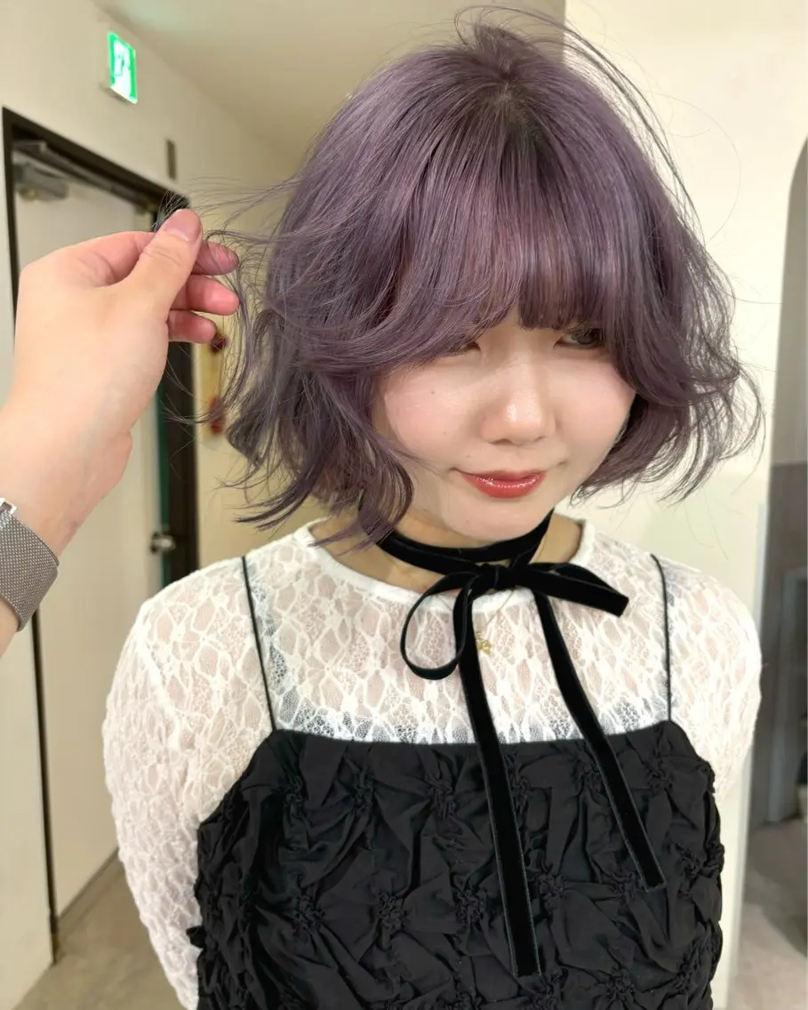 ミディアム カラー ラベンダーカラー 似合わせカット カット ヘアカラー mizuki/ピンク ベージュ.レイヤーのヘアスタイル