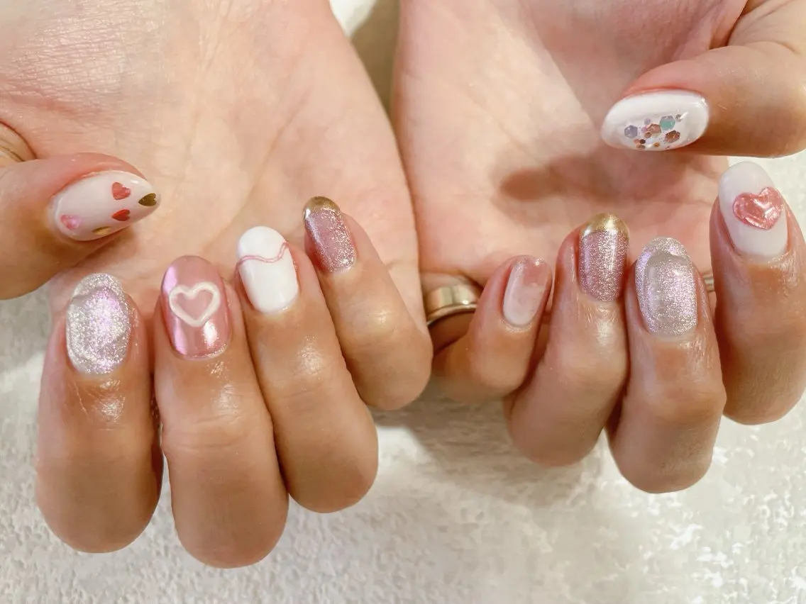 ネイル ジェルネイル ハート メンズネイル パラジェル 春ネイル kikinail 溝の口のネイルデザイン
