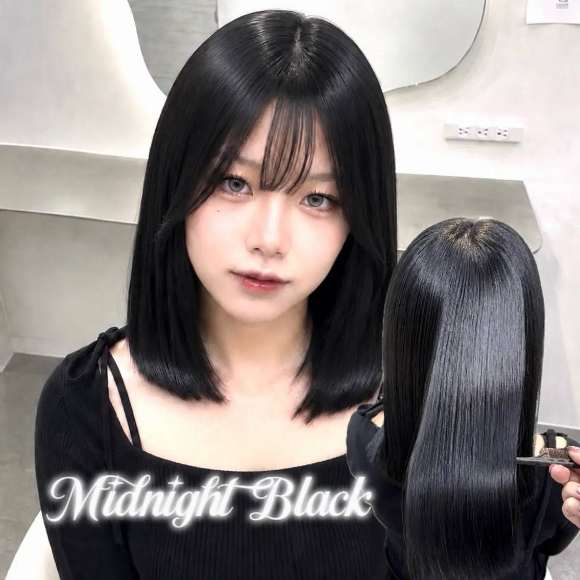 ミディアム カラー 黒髪 ヘアカラー 韓国✖️カラーモデル 🩶kaede🩶のヘアスタイル