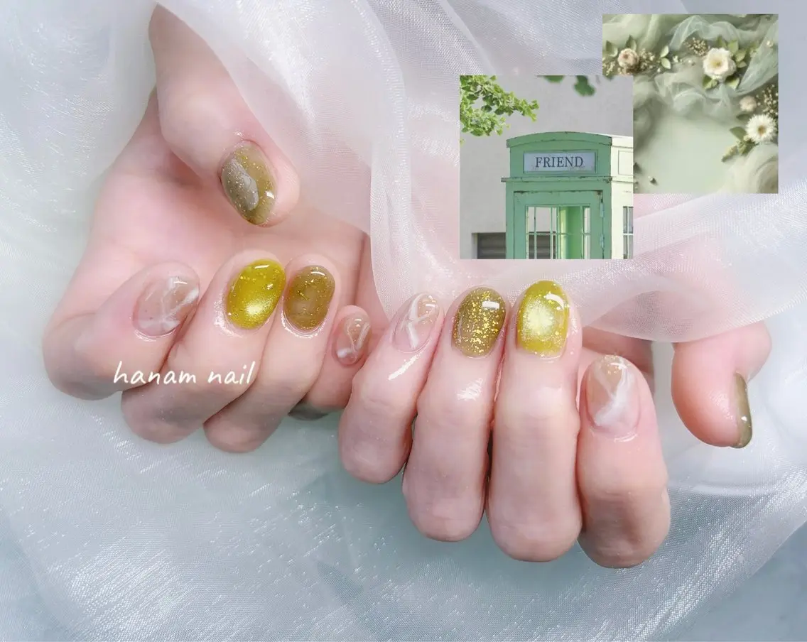 ネイル シンプルネイル ハンドネイル hanam nail 🌿🩵ハナムネイルのネイルデザイン