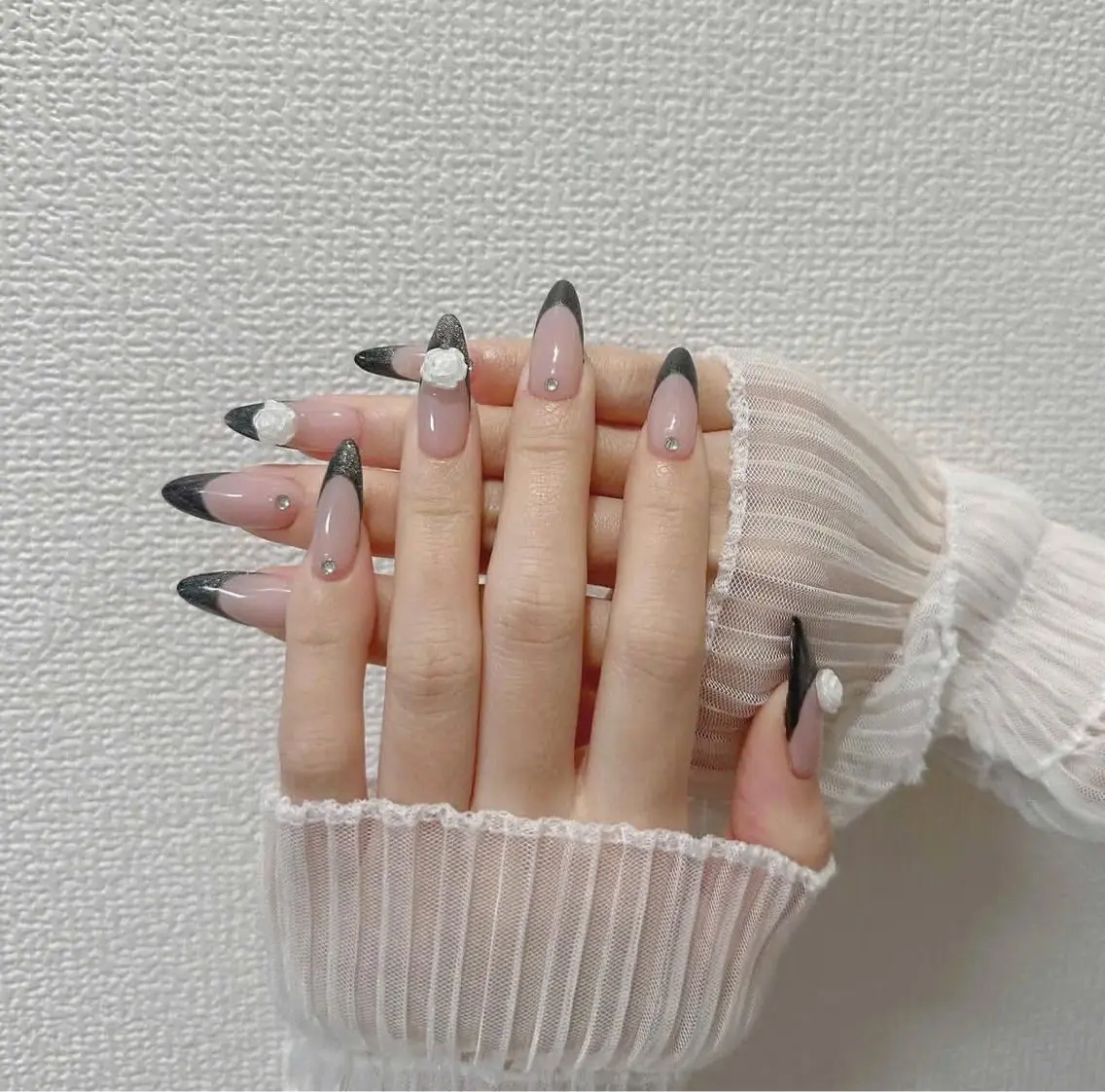 ネイル ガーリー ハート 韓国ネイル ニュアンスネイル リボン Sora nail 長さ出し専門店のネイルデザイン